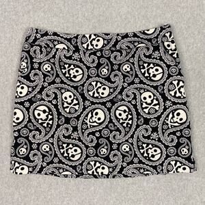 Loudmouth Golf Skort Womens 10 Black White Paisley Skull All Over Print Pockets